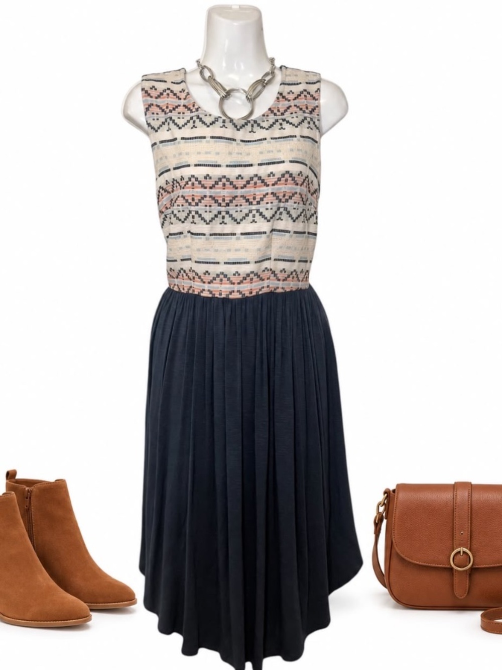 Anthropologie Dolan Navy Geometric High-Low Dress Small